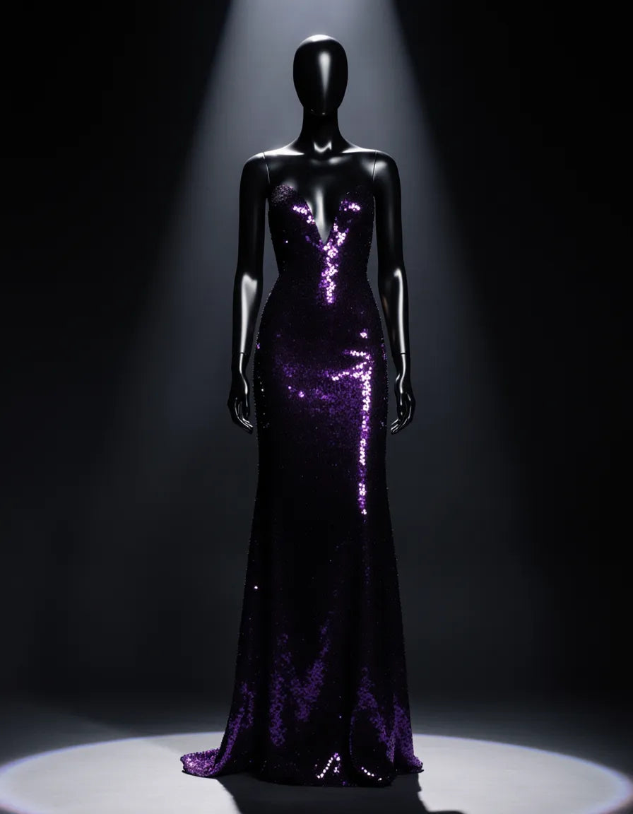 Purple sequin gown full length high res
