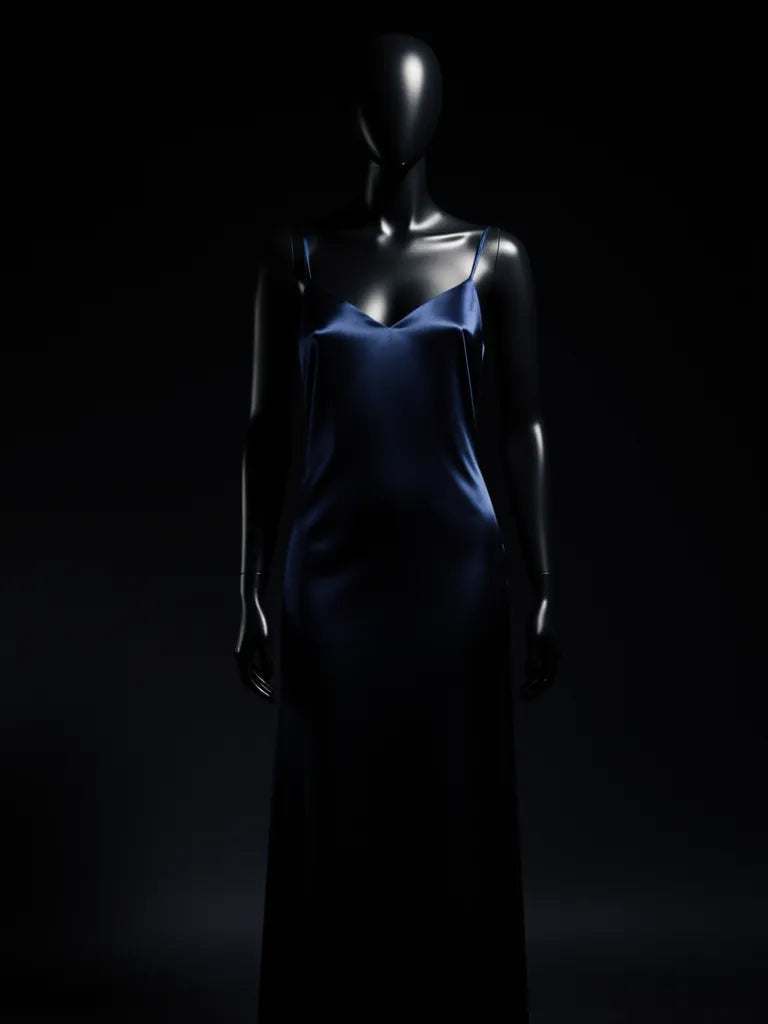 Midnight Silk Slip Dress - luxury black mannequin shot