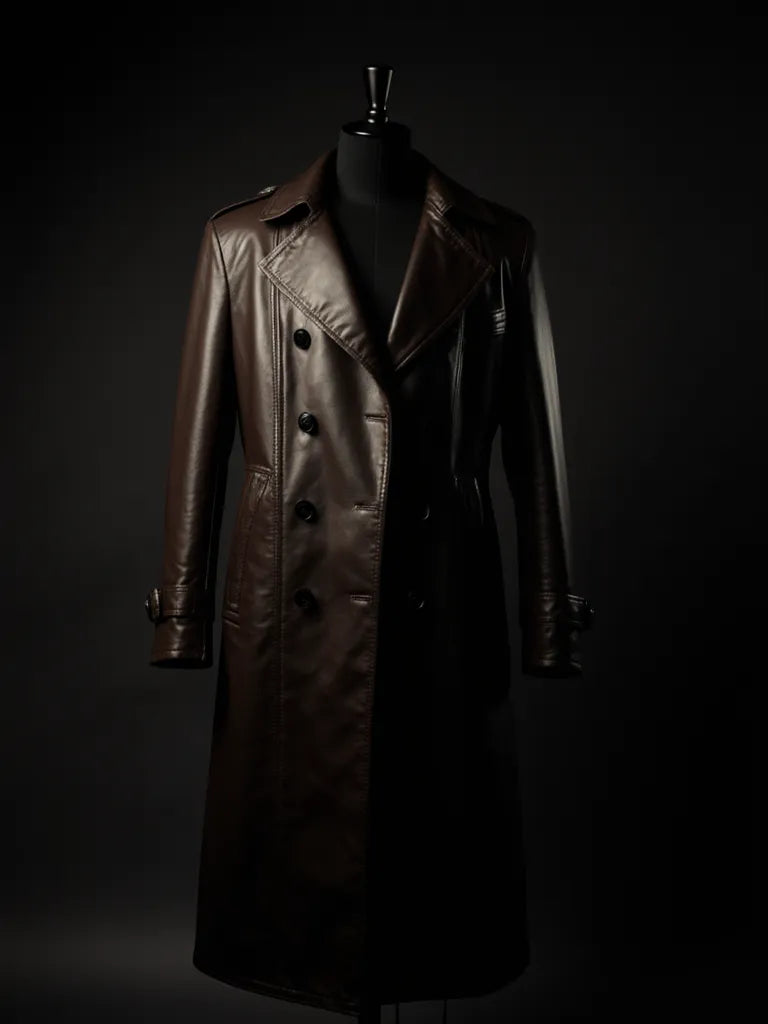 Leather Trench Coat - luxury black mannequin shot