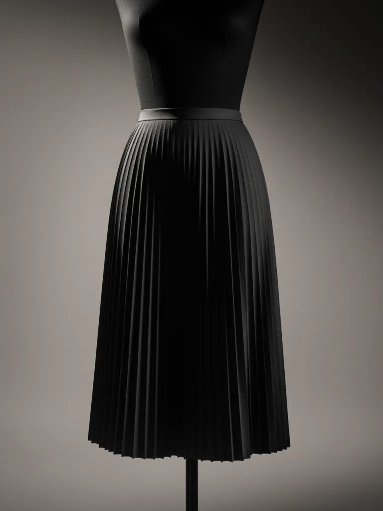 Pleated Midi Skirt - luxury black mannequin shot